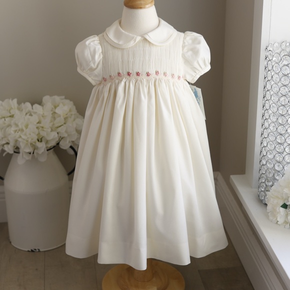 Luli & Me Other - Ivory Smocked Dress 2T Boutique Hand Pink Embroidery Traditional Classic NWT